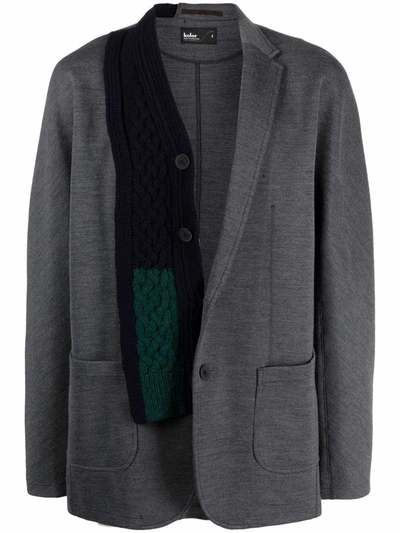 Kolor Wool Cable Knit Panelled Single Breasted Blazer In Grey