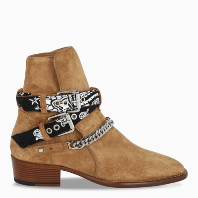 Amiri Brown Suede Bandana Buckle Boots In Beige