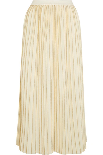 Gucci Metallic Pleated Wool-blend Midi Skirt In Ivory