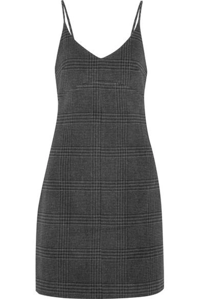 Ganni Woodside Checked Wool-blend Mini Dress In Dark Gray ModeSens