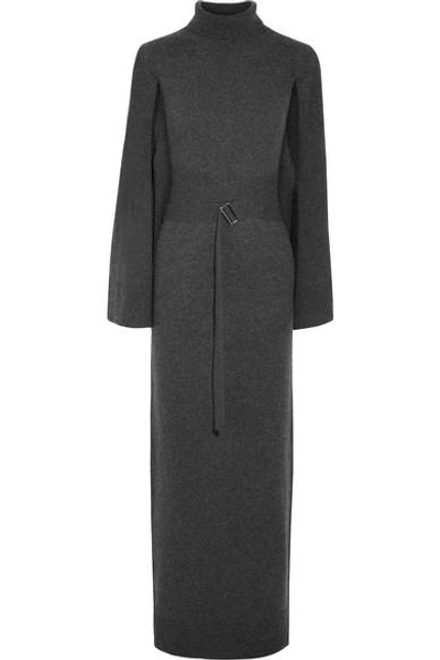Goen J Cape-effect Wool And Cashmere-blend Turtleneck Maxi Dress In Charcoal