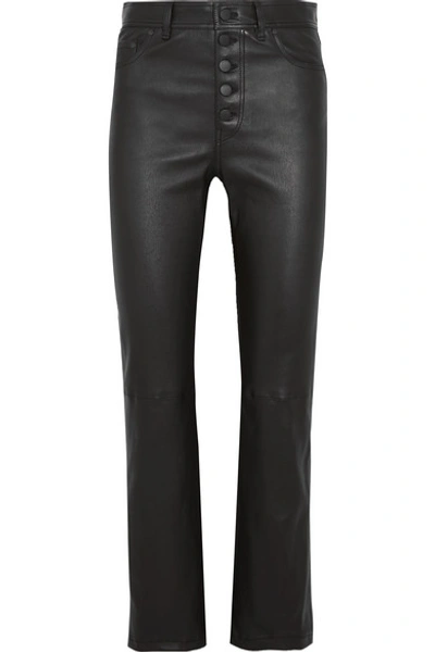 Joseph Den Cropped Stretch-leather Straight-leg Pants In Black