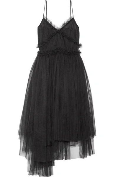Msgm Pleated Tulle Midi Dress In Black