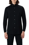 Bugatchi Tech Solid Knit Stretch Cotton Button-up Shirt In Black