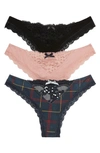 Honeydew Intimates 3-pack Willow Thongs In Blck/ Libra/ Nghtmstpl
