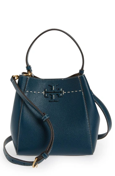 Tory Burch Mcgraw Small Leather Bucket Bag In Federal Blue