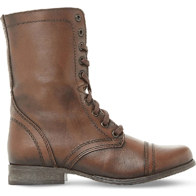 Steve Madden Ladies Brown Distressed Classic Troopa Leather Work Boots