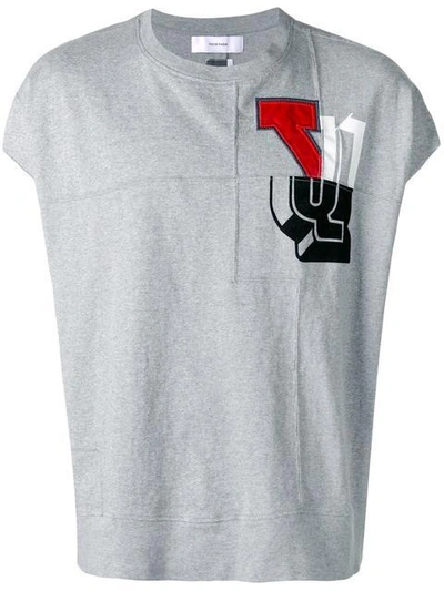 Facetasm Chest Print Shortsleeved Sweatshirt In Grey