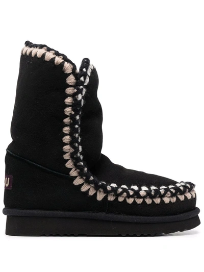 Mou Whipstitch-detail Suede Eskimo Boots In Black