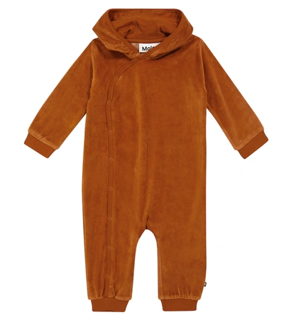 Molo Double-breasted Hooded Babygrow In Brown