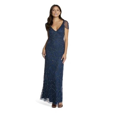 Aidan Mattox Bead-embellished Tulle Gown In Twilight Blue