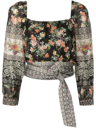 Alice And Olivia Clarabelle Print Tie Hem Cotton & Silk Blouse In Dream Castle
