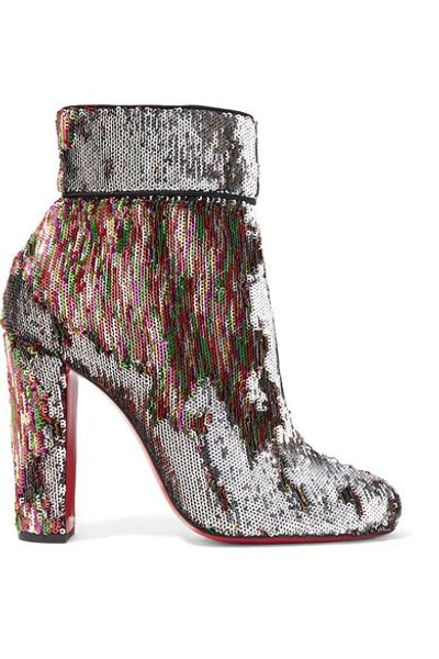 Christian Louboutin Moulamax Silver Multi Paillettes Ankle Boots In Metallic
