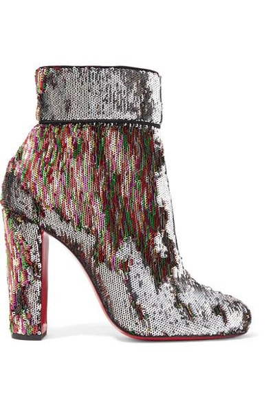 Christian Louboutin Moulamax Silver Multi Paillettes Ankle Boots In