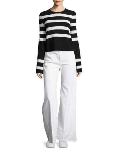 Calvin Klein Karter Striped Long-sleeve Top In Black-white Stripe