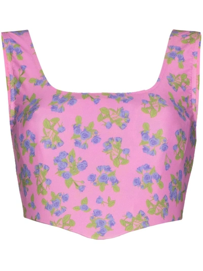 Natasha Zinko Floral Print Stretch Jersey Corset Top Pink