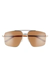 Gucci Logo 60mm Aviator Sunglasses In Gold