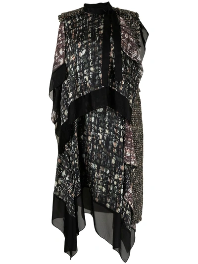 Sacai Draped Asymmetric Midi Dress In Khaki