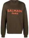 Balmain Military Green Sweater With Logo In Olive Green