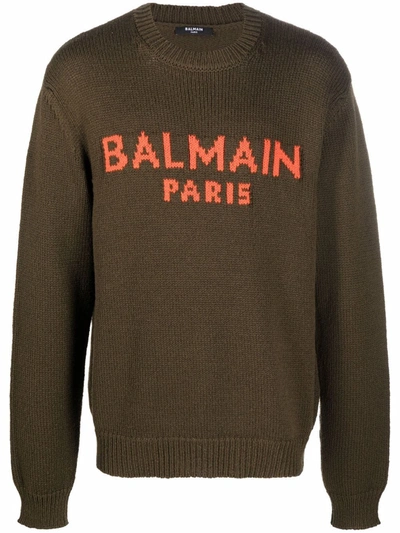 Balmain Military Green Sweater With Logo