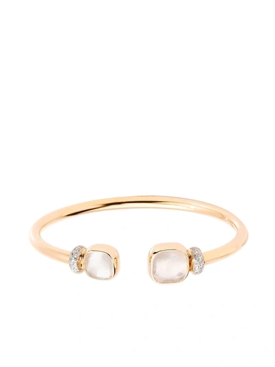 Pomellato Nudo Classic And Petit Rose Gold Bangle With White Topaz And Mother-of-pearl