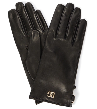 Dolce & Gabbana Short Leather Logo-plaque Gloves In Black