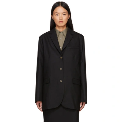 Loulou Studio Sund Viscose Blend Satin Blazer In Black