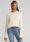 Ralph Lauren Cable-knit Crewneck Sweater In Light Vintage Heather