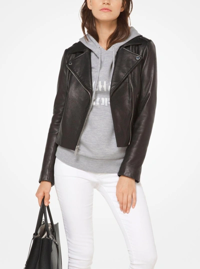Michael Kors Leather Moto Jacket In Black | ModeSens