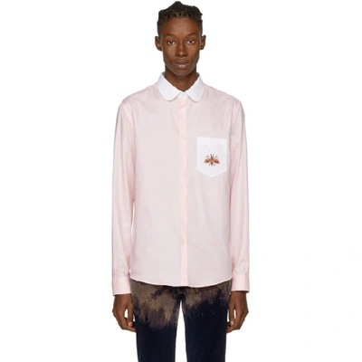 Gucci Contrast-collar Beetle-embroidered Cotton Shirt In 5539 Candy Pink