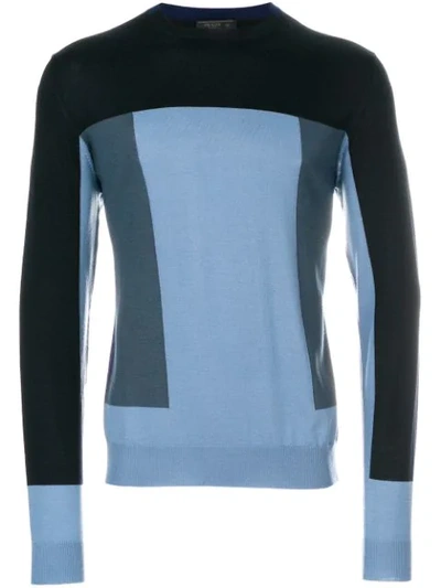 Prada Colour-block Wool Sweater In Blue