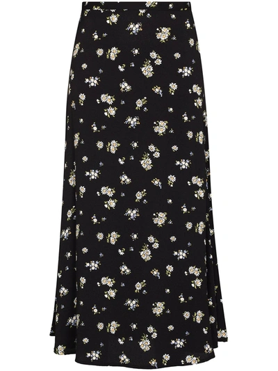 Reformation Womens Daisy Bea Floral-print High-waist Crepe Midi Skirt 8 In Black
