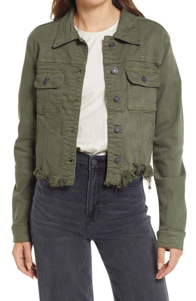 Hidden Jeans Frayed Hem Denim Jacket In Olive