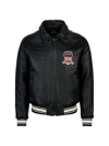 Avirex Men's Icon Logo Leather Bomber Jacket In Jet Black