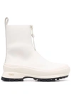 Jil Sander Front-zip Leather Ankle Boots In White