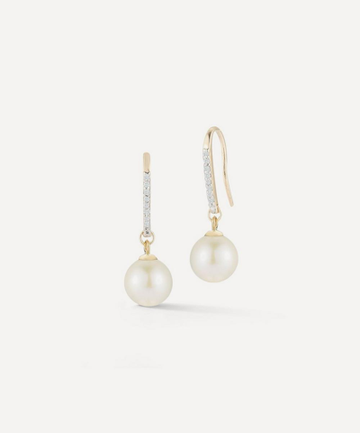 Mateo 14kt Yellow Gold Single Pearl Diamond Drop Earrings