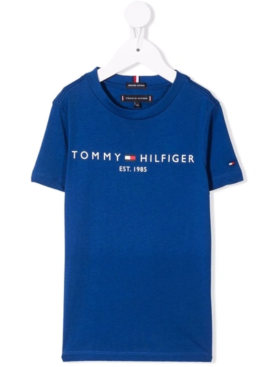 Tommy Hilfiger Junior Teen Logo-print Organic Cotton T-shirt In Blue