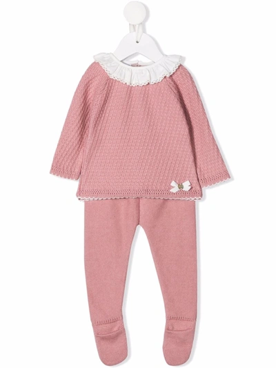 Paz Rodriguez Babies' Ruffled-collar Knit Two-piece In Pink