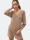 Michael Stars Gabriella V Neck Top In Heather Woodchip
