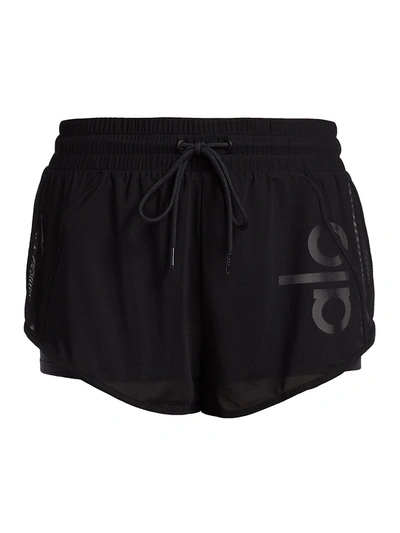 Alo Yoga Ambience Layered Graphic Performance Shorts In Black