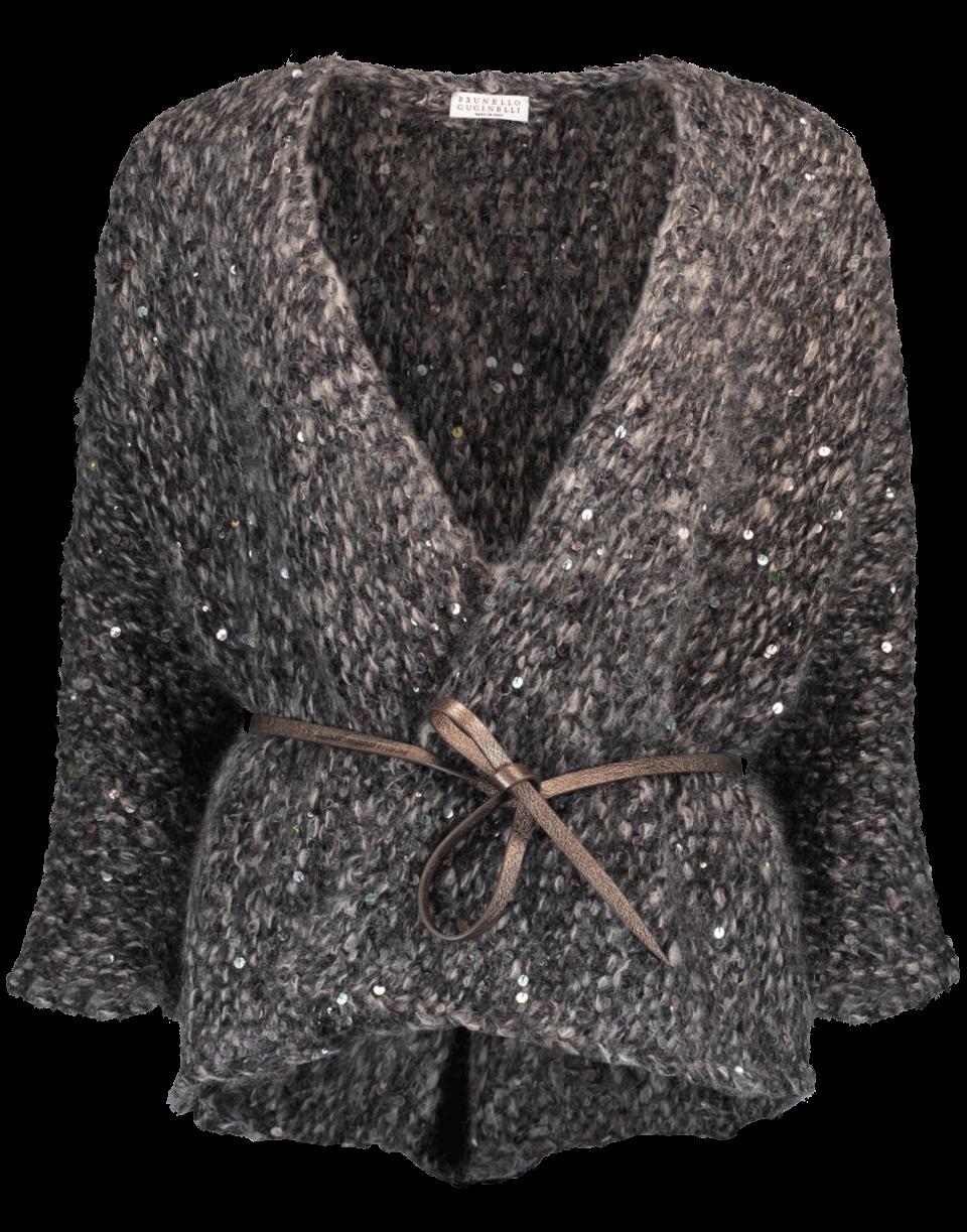 Brunello Cucinelli Paillette Knit Cardigan In Grey | ModeSens