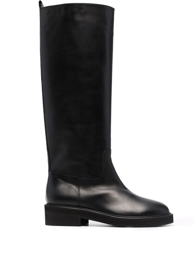 Via Roma 15 Round-toe Leather Boots In Black