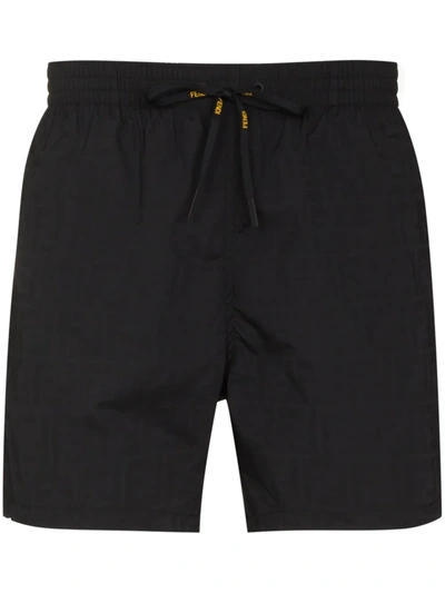 Fendi Ff-logo Drawstring Swim Shorts In Black