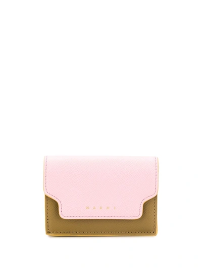 Marni Colour-blocked Logo Coin Wallet In Pink