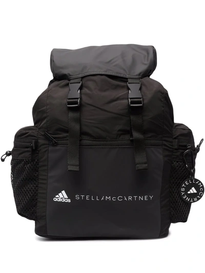 Adidas By Stella Mccartney Logo-print Multi-pocket Backpack In Schwarz