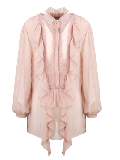 Alberta Ferretti Long-sleeved Ruffled Silk Blouse In Pink