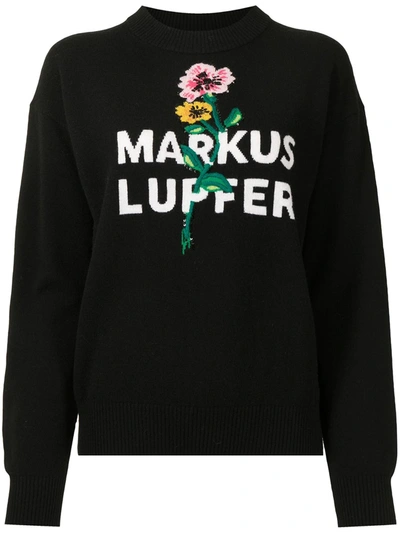 Markus Lupfer Floral-logo Knit Merino Jumper In Black