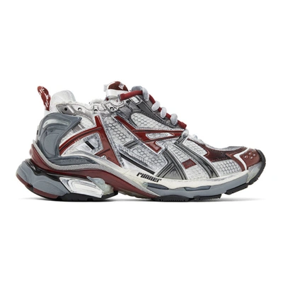 Balenciaga Runner Logo-detailed Rubber-trimmed Mesh Sneakers In White And Burgundy