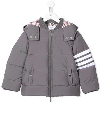 Thom Browne Kids' Downfilled Hooded 4-bar Parka In Grey