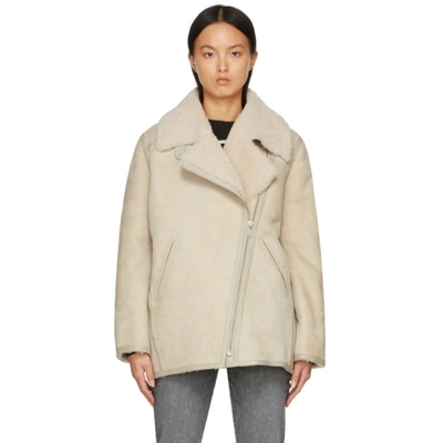 Isabel Marant Étoile Azario Leather-trimmed Shearling Biker Jacket In Neutral